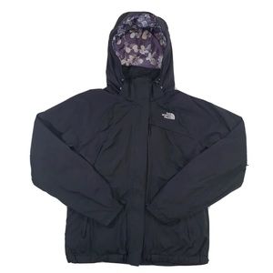 The North Face Hyvent Jacket Coat WOMENS Removable Hood Black Flower Size Medium